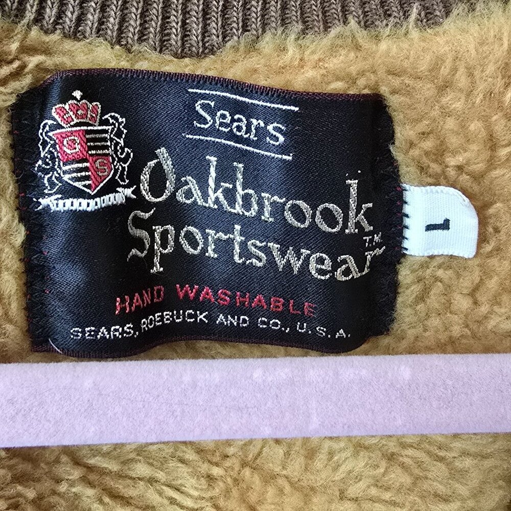 Vtg Sears Oakbrook Sportswear Mens Work Jacket Brown LG Faux Fur Lining - Picture 2 of 10